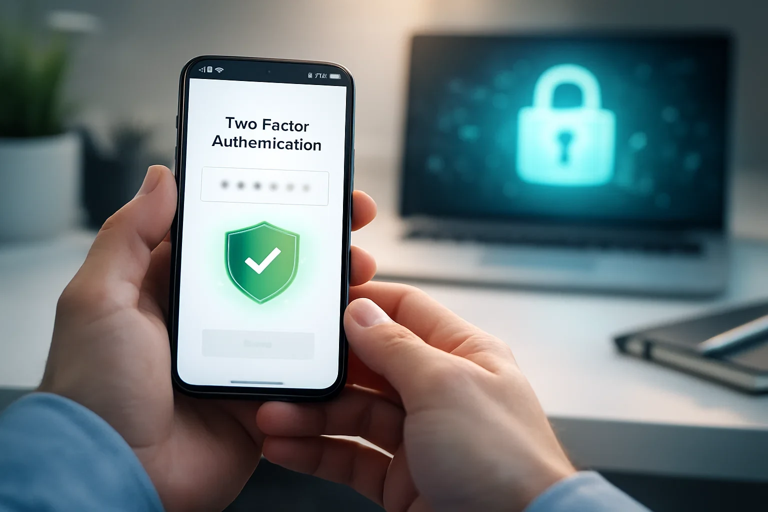Smartphone mostrando interface de autenticação em dois fatores com código de segurança