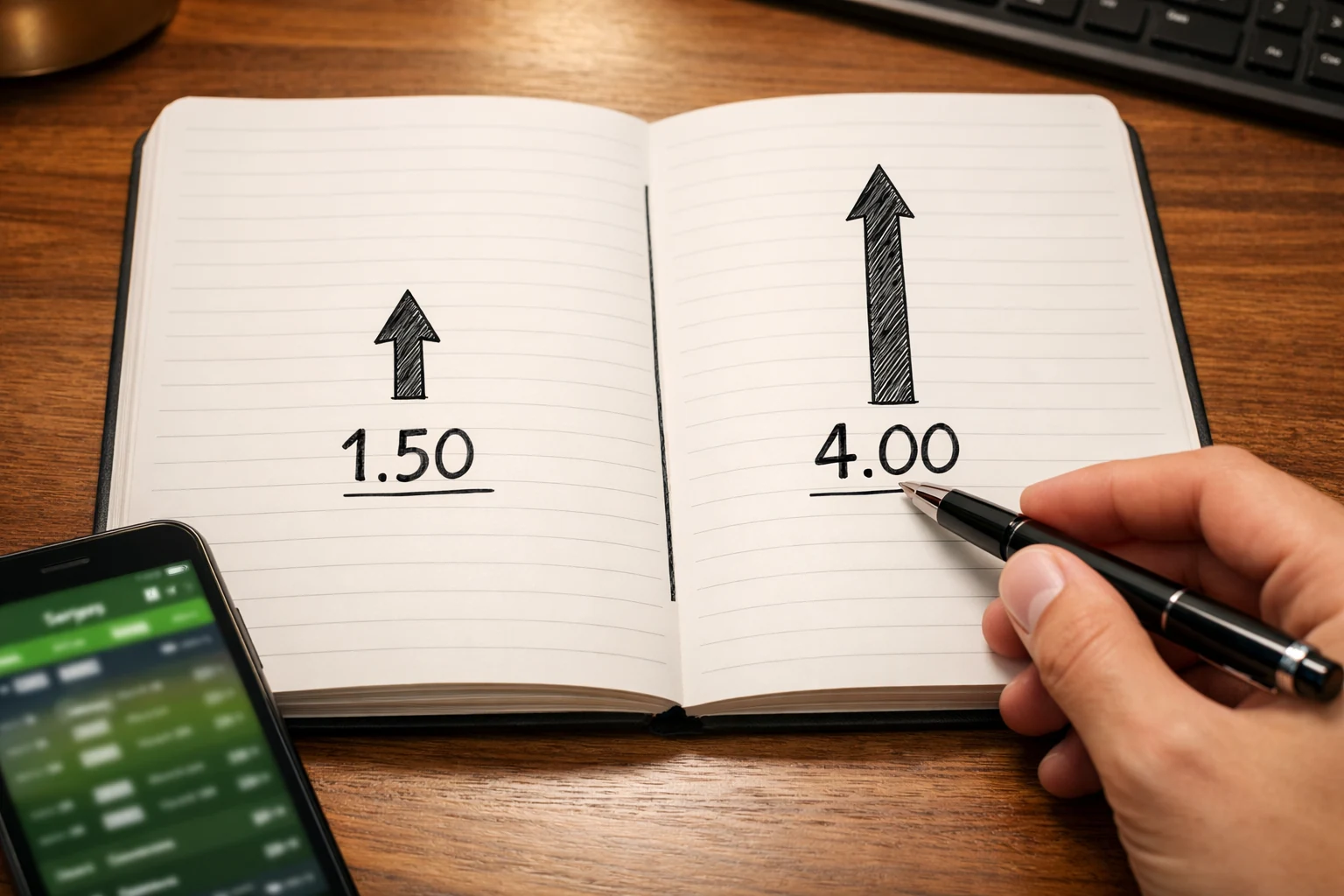 Caderno com anotações explicando comparação de odds em apostas esportivas