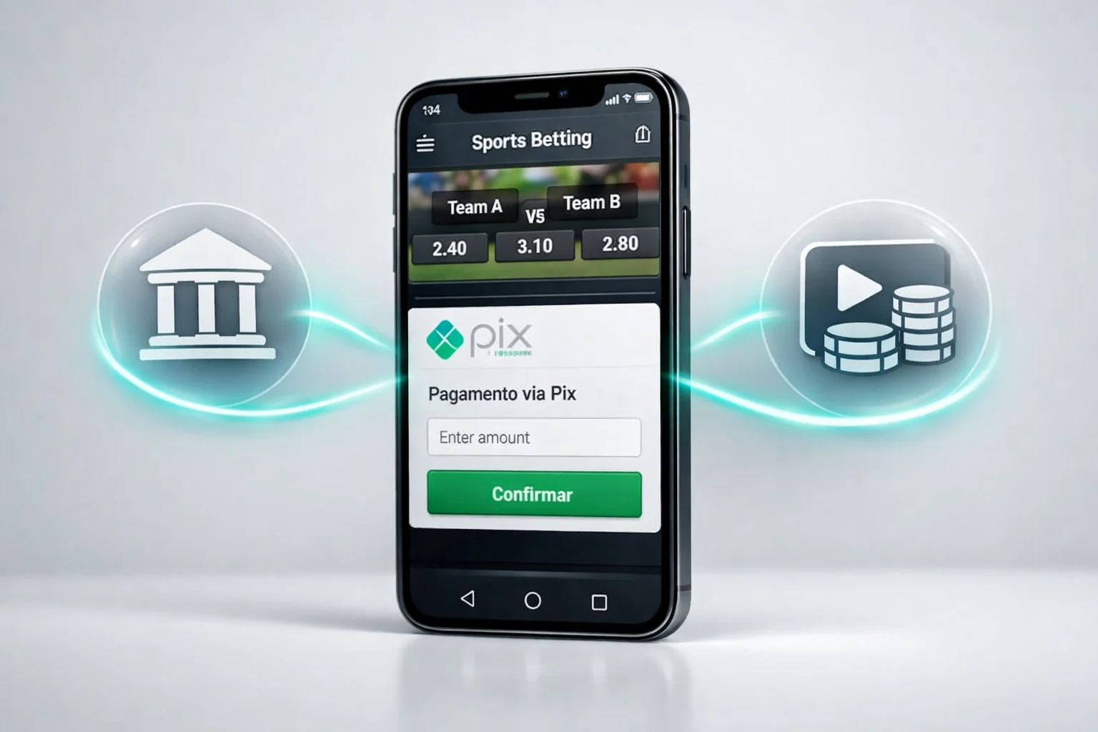 Diagrama mostrando fluxo de transação Pix entre banco e app de apostas
