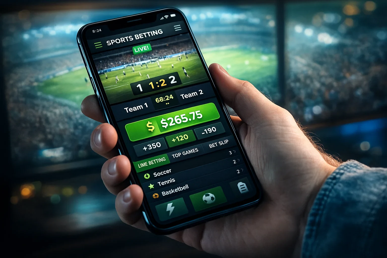 Recurso de cash out em aplicativo de apostas esportivas no smartphone
